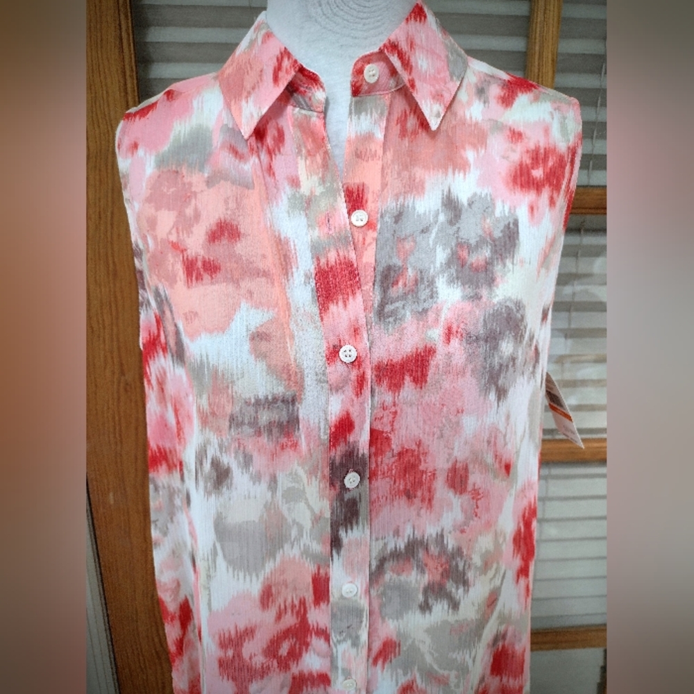 NWT Two by Vince Camuto Floral Button Up Tunic, Sleeveless Collared Dress, Small - Picture 3 of 12